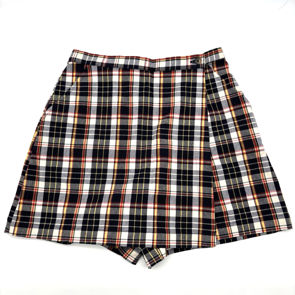 1990s Limited America Plaid High Rise Stretch Wrap Mini Skort 6 26x5" Italy